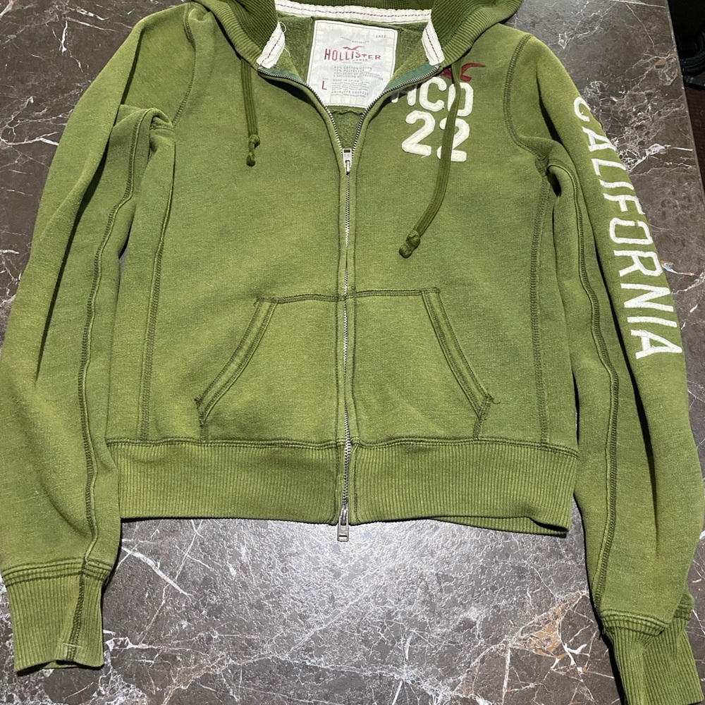 🔥 Y2K Hollister California Full Zip Hoodie Olive Green Women’s Large 🔥 - Picture 2 of 10